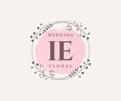 IE Initials letter Wedding monogram logos template, hand drawn modern minimalistic and floral templates for Invitation cards, Save the Date, elegant identity. vector