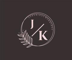 plantilla de logotipos de monograma de boda con letras iniciales jk, plantillas florales y minimalistas modernas dibujadas a mano para tarjetas de invitación, guardar la fecha, identidad elegante. vector