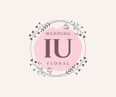 IU Initials letter Wedding monogram logos template, hand drawn modern minimalistic and floral templates for Invitation cards, Save the Date, elegant identity. vector