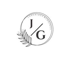 JG Initials letter Wedding monogram logos template, hand drawn modern minimalistic and floral templates for Invitation cards, Save the Date, elegant identity. vector