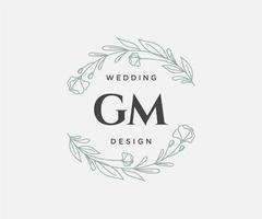 colección de logotipos de monograma de boda con letras iniciales gm, plantillas florales y minimalistas modernas dibujadas a mano para tarjetas de invitación, guardar la fecha, identidad elegante para restaurante, boutique, café en vector