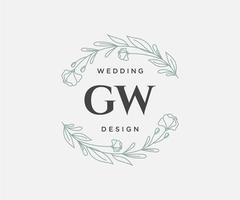 colección de logotipos de monograma de boda con letras iniciales gw, plantillas florales y minimalistas modernas dibujadas a mano para tarjetas de invitación, guardar la fecha, identidad elegante para restaurante, boutique, café en vector