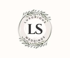 Plantilla de logotipos de monograma de boda con letras iniciales ls, plantillas florales y minimalistas modernas dibujadas a mano para tarjetas de invitación, guardar la fecha, identidad elegante. vector