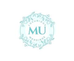 MU Initials letter Wedding monogram logos template, hand drawn modern minimalistic and floral templates for Invitation cards, Save the Date, elegant identity. vector