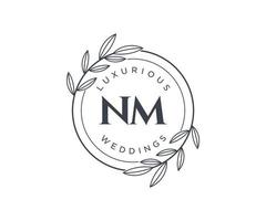 NM Initials letter Wedding monogram logos template, hand drawn modern minimalistic and floral templates for Invitation cards, Save the Date, elegant identity. vector