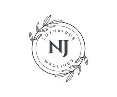 NJ Initials letter Wedding monogram logos template, hand drawn modern minimalistic and floral templates for Invitation cards, Save the Date, elegant identity. vector