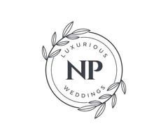 NP Initials letter Wedding monogram logos template, hand drawn modern minimalistic and floral templates for Invitation cards, Save the Date, elegant identity. vector