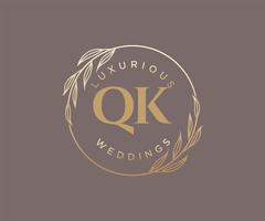 QK Initials letter Wedding monogram logos template, hand drawn modern minimalistic and floral templates for Invitation cards, Save the Date, elegant identity. vector