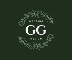 colección de logotipos de monograma de boda con letras iniciales gg, plantillas florales y minimalistas modernas dibujadas a mano para tarjetas de invitación, guardar la fecha, identidad elegante para restaurante, boutique, café en vector