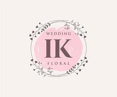 IK Initials letter Wedding monogram logos template, hand drawn modern minimalistic and floral templates for Invitation cards, Save the Date, elegant identity. vector