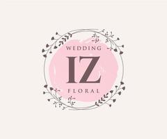 IZ Initials letter Wedding monogram logos template, hand drawn modern minimalistic and floral templates for Invitation cards, Save the Date, elegant identity. vector