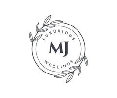 MJ Initials letter Wedding monogram logos template, hand drawn modern minimalistic and floral templates for Invitation cards, Save the Date, elegant identity. vector