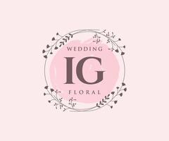 IG Initials letter Wedding monogram logos template, hand drawn modern minimalistic and floral templates for Invitation cards, Save the Date, elegant identity. vector