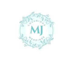 MJ Initials letter Wedding monogram logos template, hand drawn modern minimalistic and floral templates for Invitation cards, Save the Date, elegant identity. vector