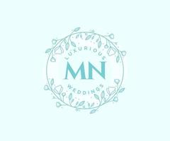 MN Initials letter Wedding monogram logos template, hand drawn modern minimalistic and floral templates for Invitation cards, Save the Date, elegant identity. vector