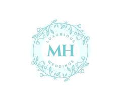 MH Initials letter Wedding monogram logos template, hand drawn modern minimalistic and floral templates for Invitation cards, Save the Date, elegant identity. vector
