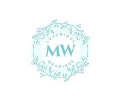 MW Initials letter Wedding monogram logos template, hand drawn modern minimalistic and floral templates for Invitation cards, Save the Date, elegant identity. vector