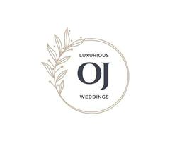 OJ Initials letter Wedding monogram logos template, hand drawn modern minimalistic and floral templates for Invitation cards, Save the Date, elegant identity. vector