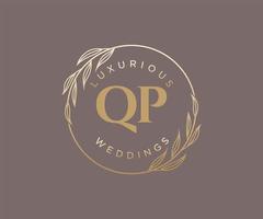 QP Initials letter Wedding monogram logos template, hand drawn modern minimalistic and floral templates for Invitation cards, Save the Date, elegant identity. vector