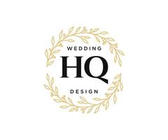 colección de logotipos de monograma de boda con letras iniciales hq, plantillas florales y minimalistas modernas dibujadas a mano para tarjetas de invitación, guardar la fecha, identidad elegante para restaurante, boutique, café en vector