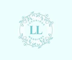 LL Initials letter Wedding monogram logos template, hand drawn modern minimalistic and floral templates for Invitation cards, Save the Date, elegant identity. vector