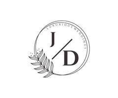 JD Initials letter Wedding monogram logos template, hand drawn modern minimalistic and floral templates for Invitation cards, Save the Date, elegant identity. vector