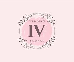 IV Initials letter Wedding monogram logos template, hand drawn modern minimalistic and floral templates for Invitation cards, Save the Date, elegant identity. vector