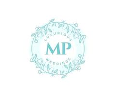 MP Initials letter Wedding monogram logos template, hand drawn modern minimalistic and floral templates for Invitation cards, Save the Date, elegant identity. vector