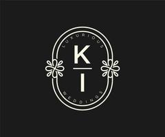 KI Initials letter Wedding monogram logos template, hand drawn modern minimalistic and floral templates for Invitation cards, Save the Date, elegant identity. vector