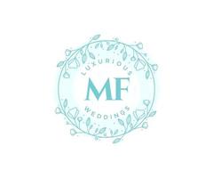 MF Initials letter Wedding monogram logos template, hand drawn modern minimalistic and floral templates for Invitation cards, Save the Date, elegant identity. vector