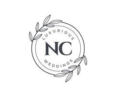 NC Initials letter Wedding monogram logos template, hand drawn modern minimalistic and floral templates for Invitation cards, Save the Date, elegant identity. vector