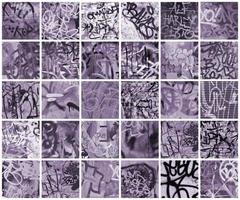 A set of many small fragments of tagged walls. Graffiti vandalism abstract background collage photo