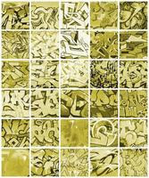 A set of many small fragments of graffiti drawings. Street art abstract background collage in yellow colors photo