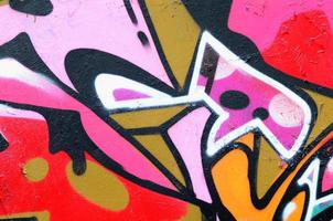 Fragment of a beautiful graffiti pattern in pink and green with a black outline. Street art background image photo