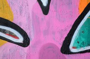 Fragment of a beautiful graffiti pattern in pink and green with a black outline. Street art background image photo