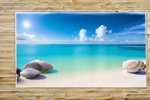 Beautiful tropical beach with blue ocean. White sand tropical paradise beach background summer vacation concept. photo