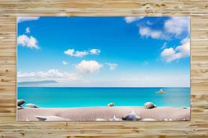 Beautiful tropical beach with blue ocean. White sand tropical paradise beach background summer vacation concept. photo