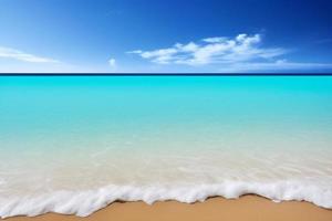 Beautiful tropical beach with blue ocean. White sand tropical paradise beach background summer vacation concept. photo