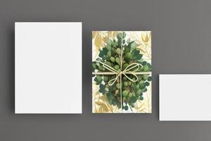 Mockup for a letter or wedding invitation with branches and leaves. Natural light and shade coverage. photo