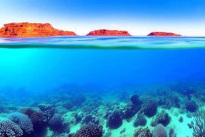 Underwater scene. Ocean coral reef underwater. Sea world under water background. photo