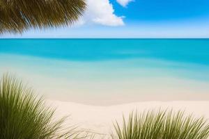 Beautiful tropical beach with blue ocean. White sand tropical paradise beach background summer vacation concept. photo