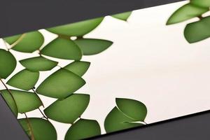 Mockup for a letter or wedding invitation with branches and leaves. Natural light and shade coverage. photo