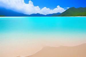 Beautiful tropical beach with blue ocean. White sand tropical paradise beach background summer vacation concept. photo