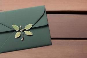 Mockup for a letter or wedding invitation with branches and leaves. Natural light and shade coverage. photo