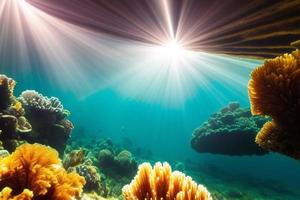 escena submarina. arrecife de coral del océano bajo el agua. mundo marino bajo el fondo del agua. foto