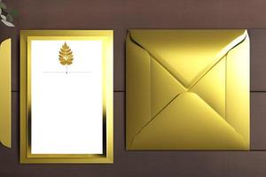 Mockup for a letter or wedding invitation with branches and leaves. Natural light and shade coverage. photo