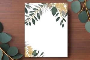 Mockup for a letter or wedding invitation with branches and leaves. Natural light and shade coverage. photo