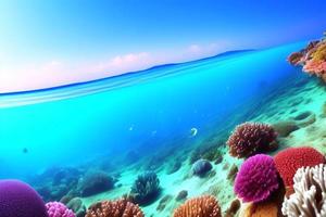 escena submarina. arrecife de coral del océano bajo el agua. mundo marino bajo el fondo del agua. foto