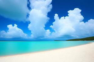 Beautiful tropical beach with blue ocean. White sand tropical paradise beach background summer vacation concept. photo