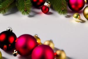 Christmas concept. Decorated Christmas Tree Near Fireplace at Home. photo